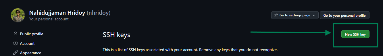 GitHub SSH Key Settings